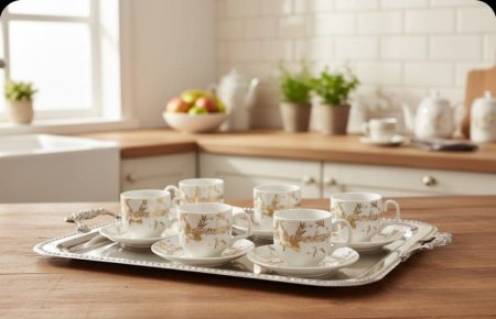 طقم فناجين ابيضّ مزخرف