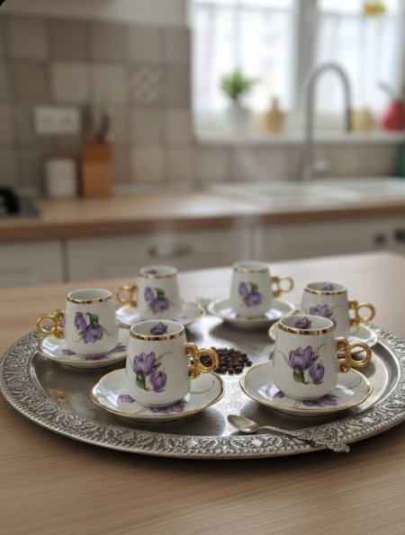 طقم فناجين ابيضّ مزخرف