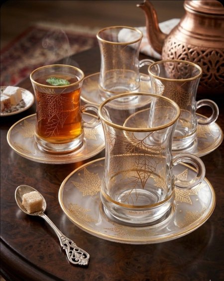 كاسات شاي مع صحن  عدد 6